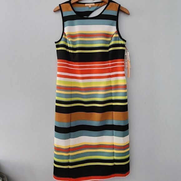 Gibson Latimer Women color stripe sleeveless stretch asymmetrical dress size M - Picture 1 of 7